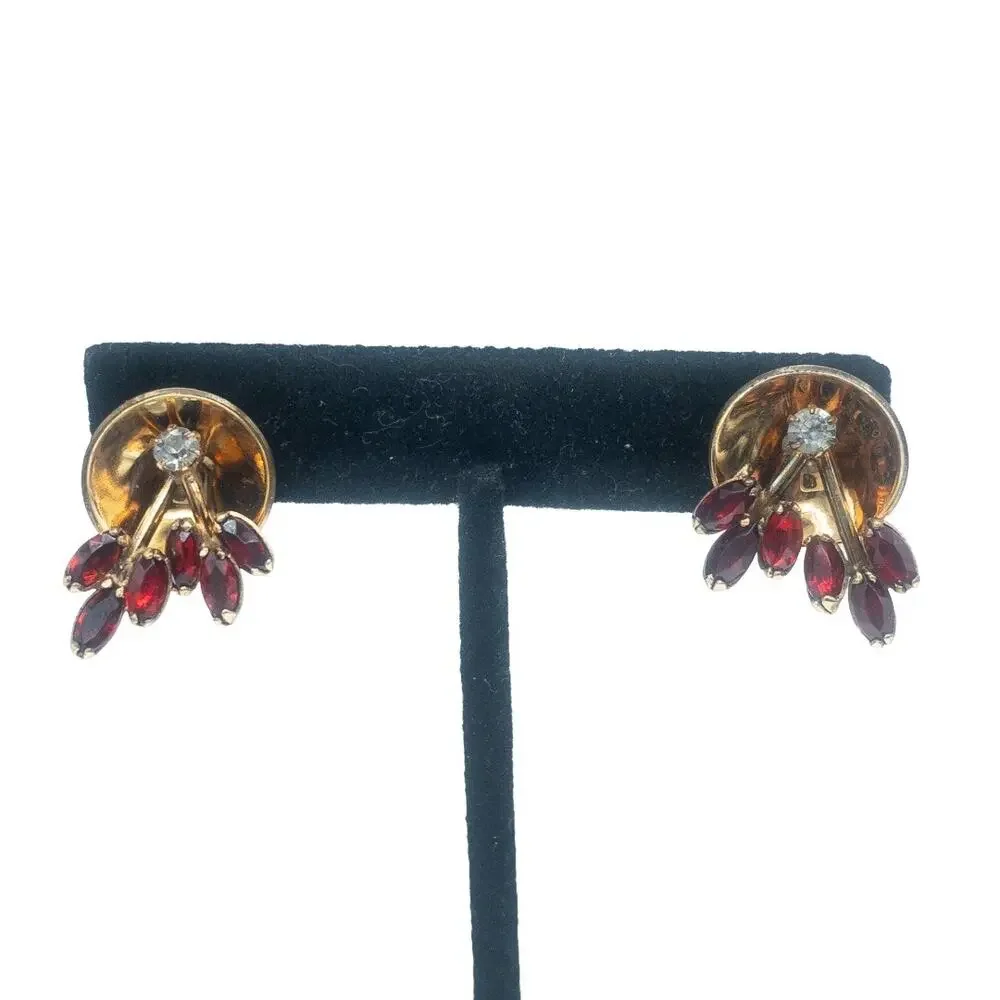 Vendome Vintage 12K Gold Filled Brooch & Earrings Set – Red Rhinestones
